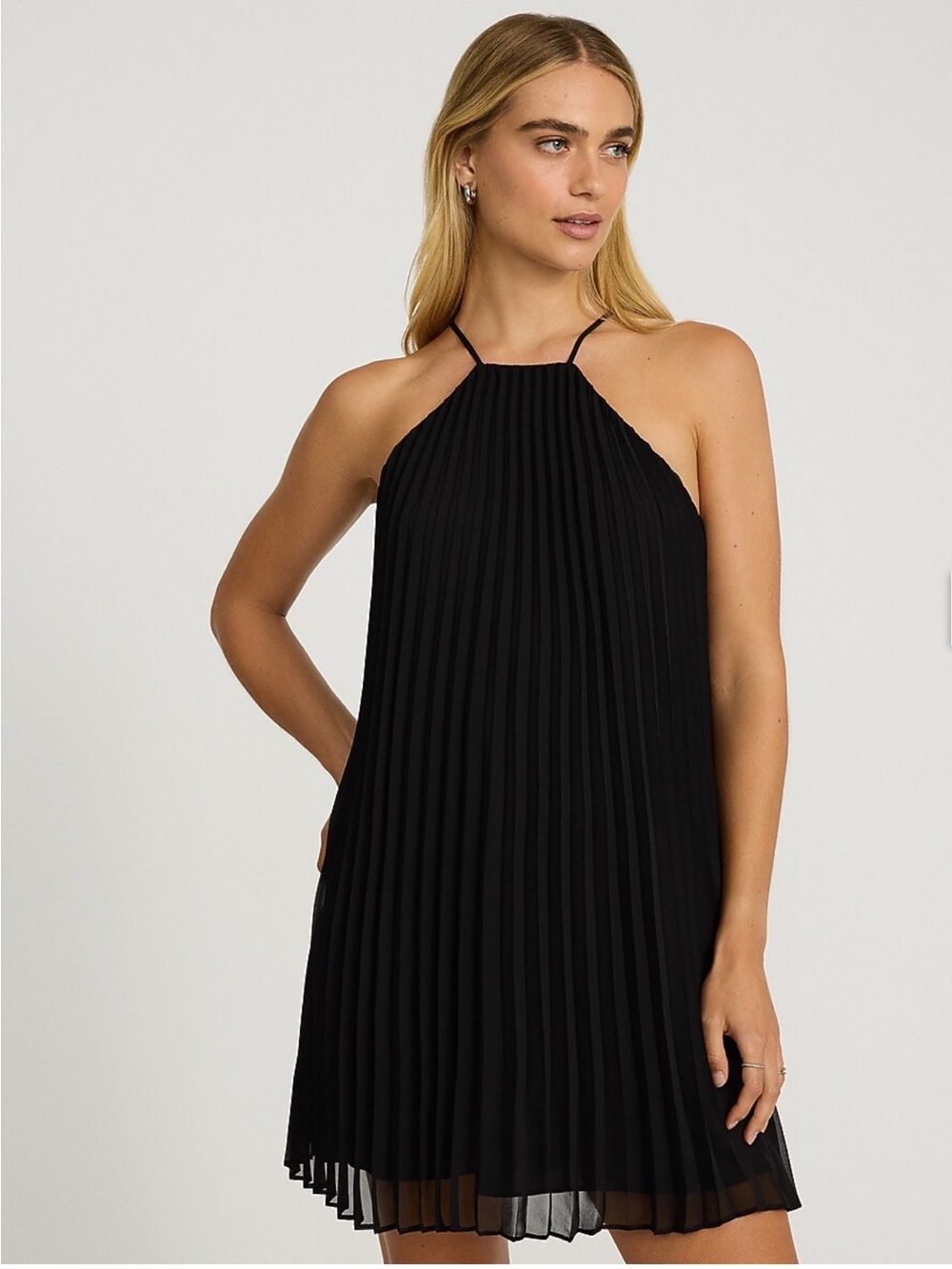 Express Black Pleated Halter Mini Dress XS